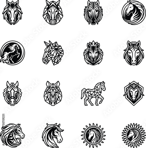 Collection of Glyph Style horse Logos 

