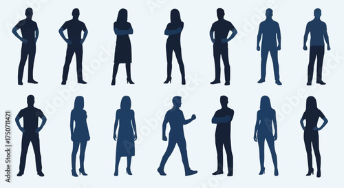 Silhouettes of diverse individuals in various poses, representing different activities and stances.