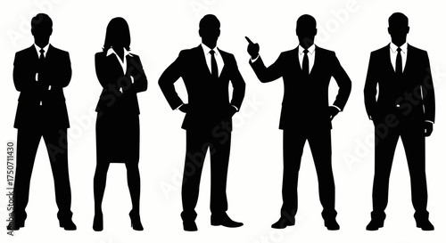 Silhouettes of business professionals standing together in a line.