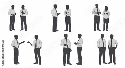Business People Silhouettes in Conversation and Discussion Poses.