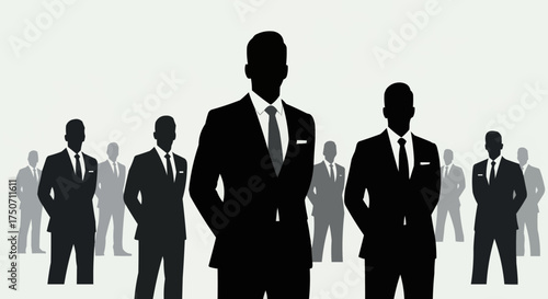 Silhouettes of Businessmen in Suits Standing Confidently.