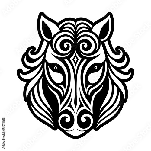 A filled style icon of an equine face