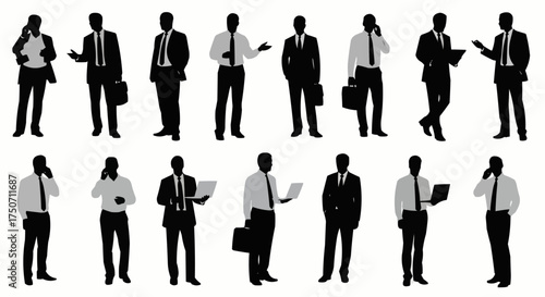 Business professionals in silhouette, diverse individuals in formal attire, ready for work.