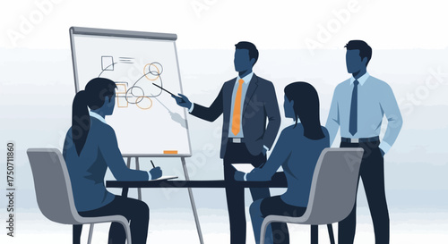 Business meeting presentation with diverse team collaborating effectively.