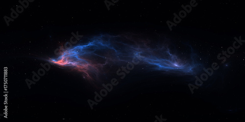 360 degree space nebula. Giant interstellar cloud with stars, equirectangular projection, environment map. Spherical panorama. 3D rendering, Fractal image