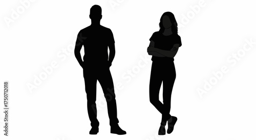 Full body silhouettes of a man and a woman standing together.