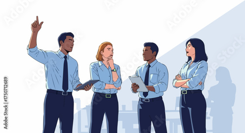 Diverse group of professionals collaborating in a modern office setting.