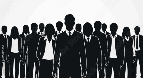 Silhouetted Business Professionals Standing Together in a Group.