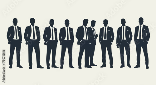 Elegant silhouettes of men in suits standing together in a group.