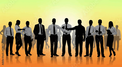 Silhouettes of diverse business professionals standing together in a group.