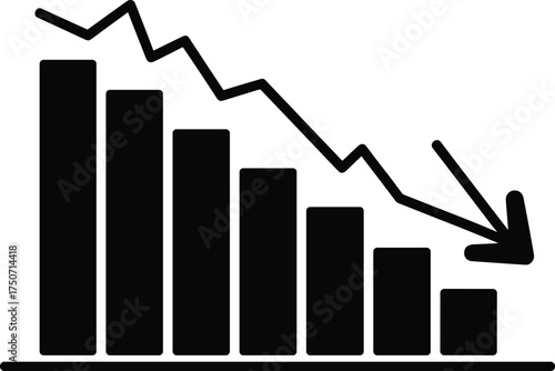 Business decline chart icon, financial loss illustration, economic downturn symbol, negative growth graph, investment decrease concept, falling statistics design, crisis indicator graphic