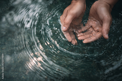 Refreshing hands holding pure, crystal clear water for wellness and nature concepts or promoting sustainable living in a pristine environment
