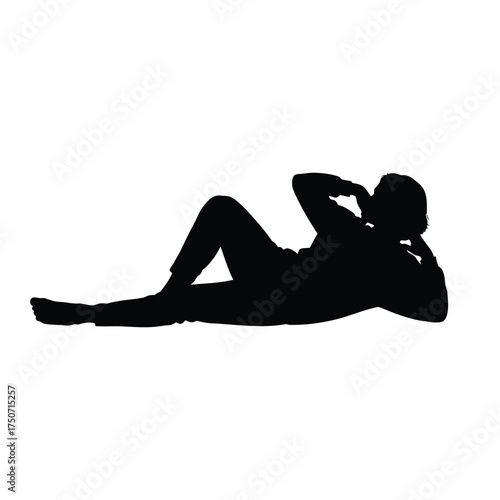 A silhouette of a person lying down with their hands behind their head on a white background