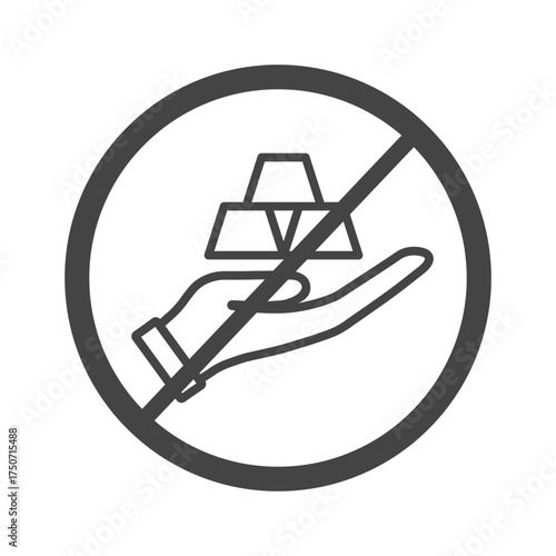 Forbidden sign with three gold bars in hand icon