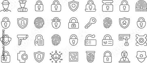 Cyber security icon collection, lock and fingerprint symbols, data protection design, safe network illustration, privacy key concept, secure access icons