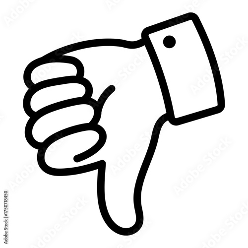Thumbs down gesture icon, representing dislike, rejection, or disapproval.