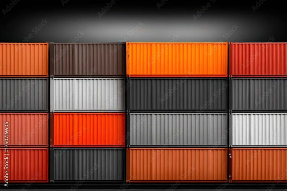 Fototapeta premium Captivating warehouse concept showcasing an intricate arrangement of brightly colored shipping containers highlighting urban industrial design and modern architecture in a dynamic visual