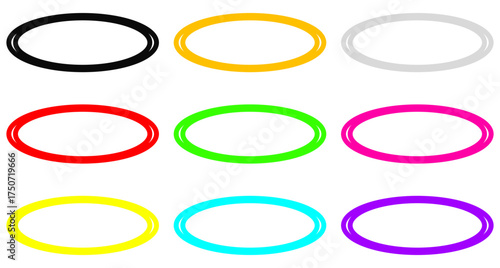 Set of 9 Grunge Hand-Drawn Oval Highlight Frames in Assorted Colors - Scribble Circle Marker Overlays Vector Clipart Pack