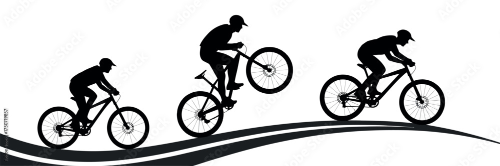 Fototapeta premium Silhouette of a Cyclist Performing Tricks on a Mountain Bike Dynamic Action Shot with Graphic Elements
