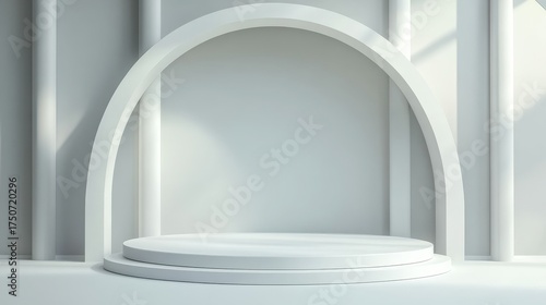 Elegant White Podium with Arch and Pillars for Product Display.