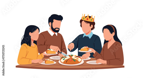 Family Gathering Enjoying A Festive King Cake Celebration Together