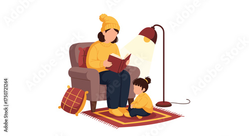 Cozy Evening Storytelling Session With a Parent Reading to Their Child