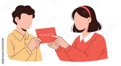 Two people exchanging a red envelope with Korean text on it