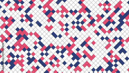Abstract geometric composition featuring sparse cubes in vibrant cmyk colors with clean lines and typography