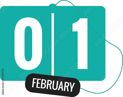 01 February Daily Calendar Icon in flat design style green and white