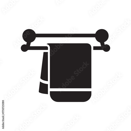Simple Towel on Rack Silhouette Icon: Black Bathroom and Hygiene Vector Symbol for Products and Services