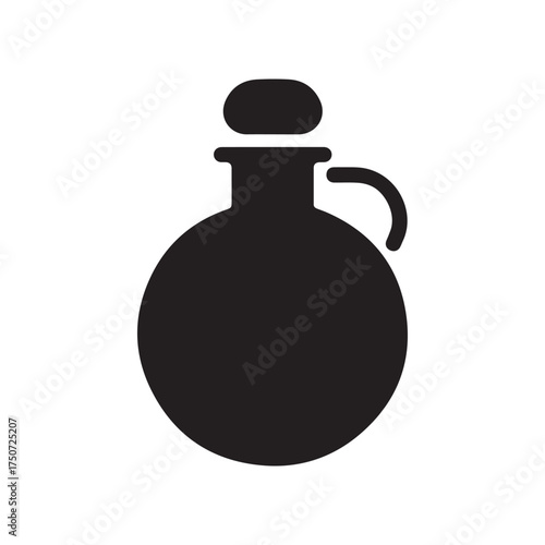 Simple Round Decanter or Olive Oil Jar Silhouette Icon: Black Vector Symbol for Cooking and Beverages