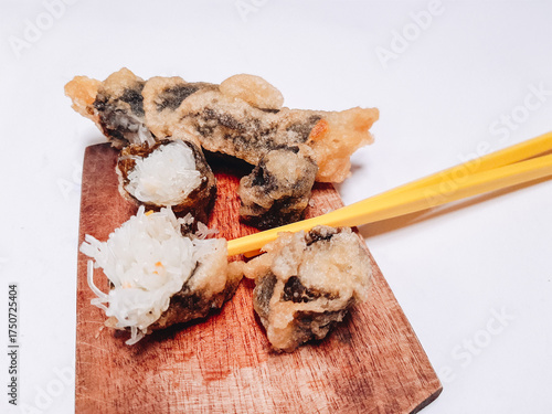 Korean Fried seaweed rolls, Kimmari or Gimmari on white background. korean food concept