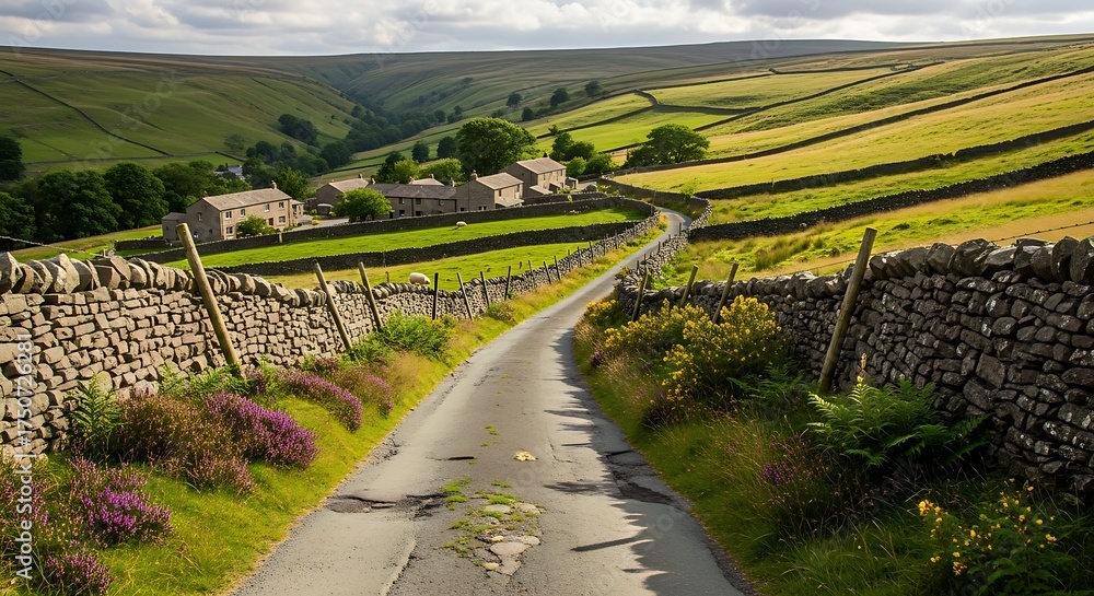 Naklejka premium Scenic Countryside Road in Yorkshire Dales National Park, England.