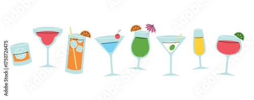 Cocktail set on a White background, vector illustration.