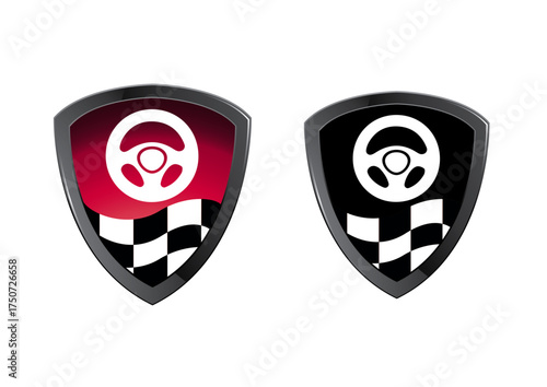 logo de voiture en forme d'écusson avec volant
