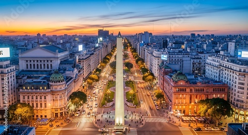 Buenos Aires Obelisk at Dusk - A Vibrant Cityscape.