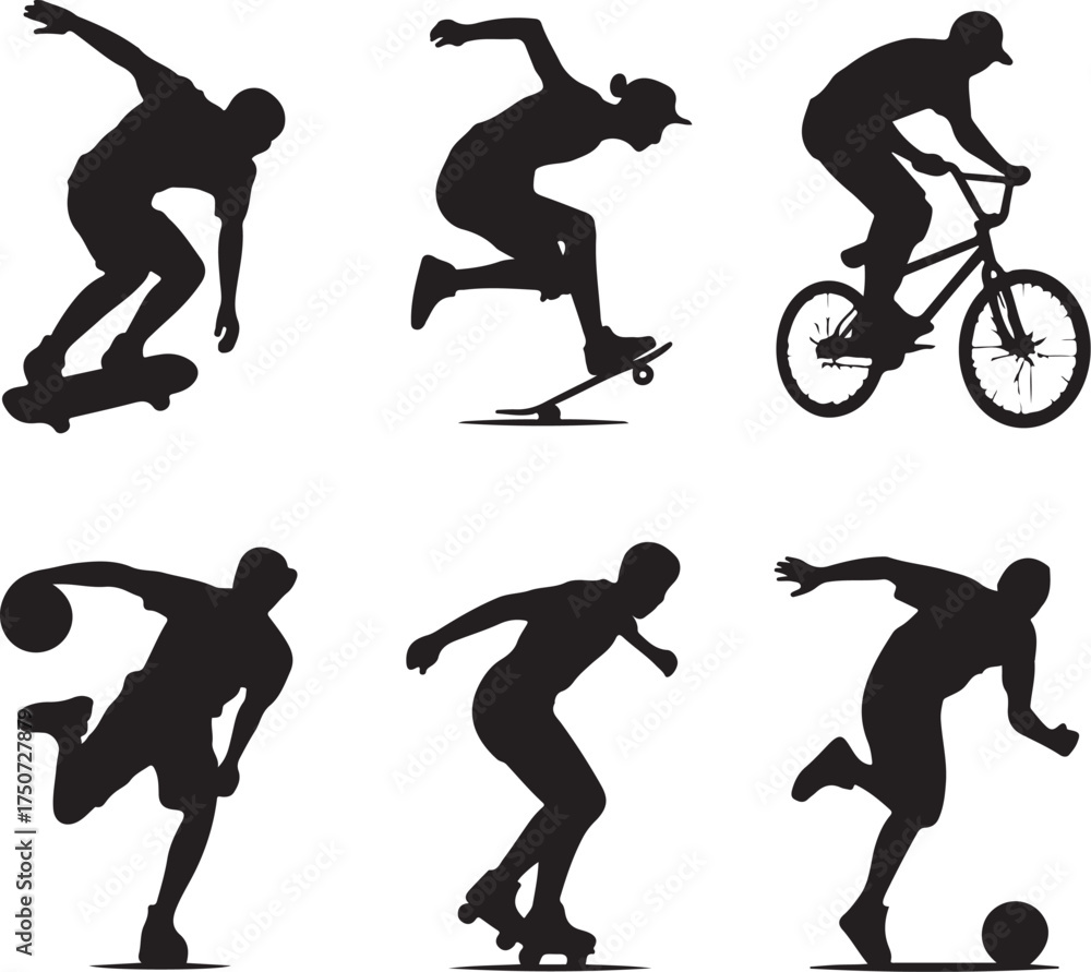 Fototapeta premium Dynamic athletes perform extreme sports action silhouettes
