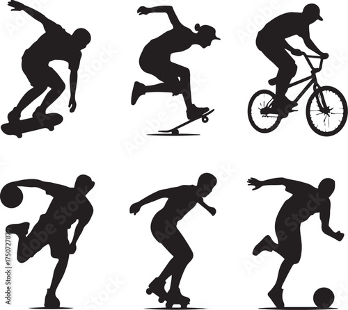 Dynamic athletes perform extreme sports action silhouettes