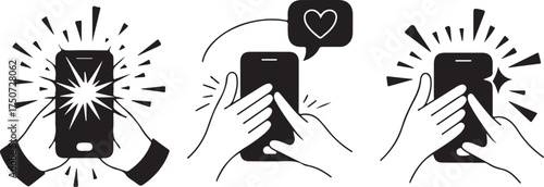 Hands hold phone, showing notifications and engagement