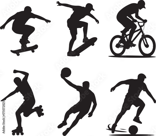 Dynamic athletes showcase action sports in silhouette