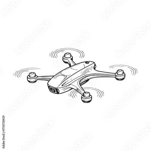 High-quality sketch of a modern drone with camera for aerial photography and videography silhouette vector