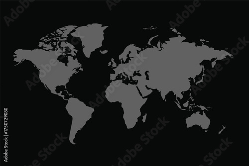 clean black world map in silhouette style template design