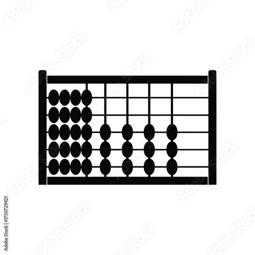 A black and white illustration of an abacus with beads positioned for calculation display silhouette
