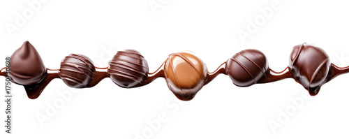 chocolate truffles row with melted chocolate on black