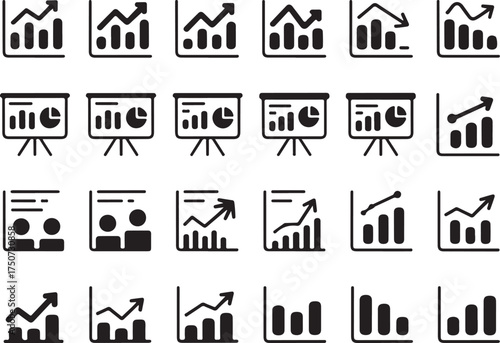 Business growth charts and presentation icons
