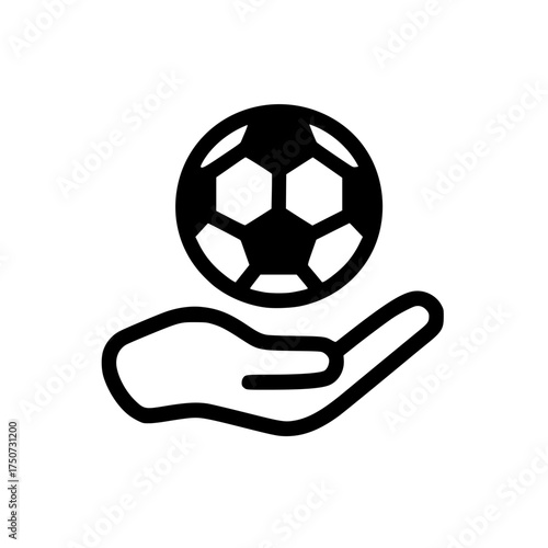Soccer ball icon above open palm symbolizing support teamwork care and sports spirit