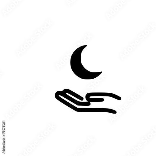 Crescent moon symbol over palm showing spiritual care protection and religious meaning