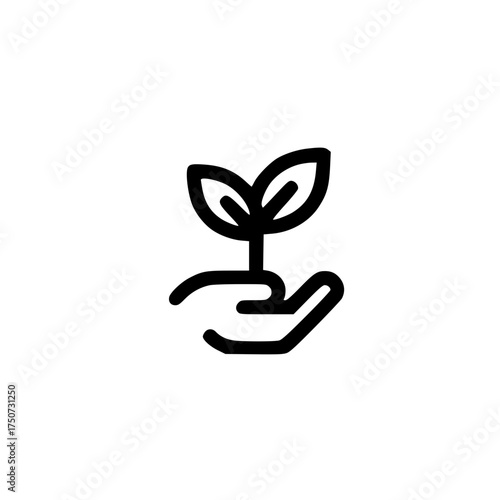 Open hand holding tree sprout icon representing sustainability nurturing and green living