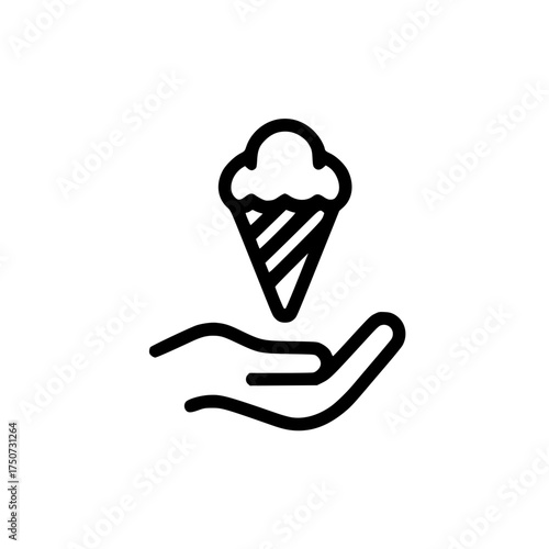 Open hand with ice cream cone icon representing sweetness hospitality and joyful moment