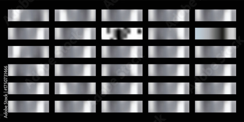 set of dark silver and black metallic gradients on a black background. Metallic gradient effects for the design of text and bulletin boards, infographics. Metal banner. Vector illustration.